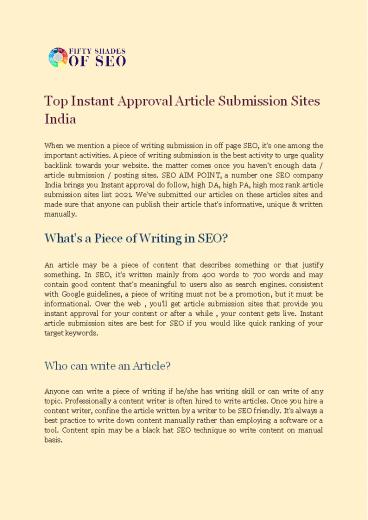 Top Instant Approval Article Submission Sites India
