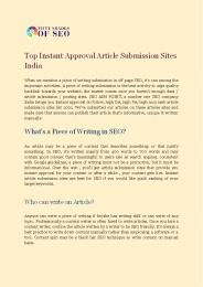 Top Instant Approval Article Submission Sites India