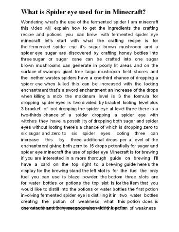 What is Spider eye used for in Minecraft?