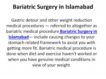 Bariatric Surgery in Islamabad