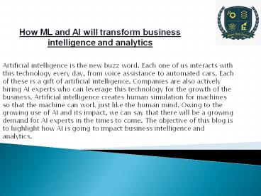 PPT – How ML and AI will transform business intelligence and analytics ...