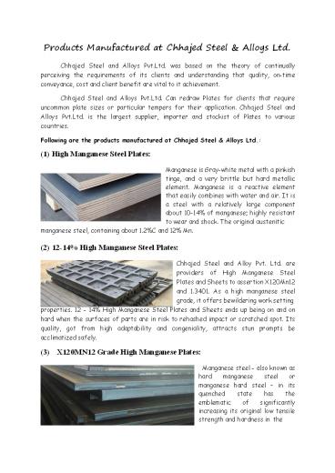 Manganese Plates at Chhajed Steel & Alloys.