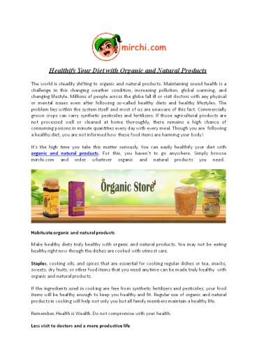 Healthify Your Diet with Organic and Natural Products