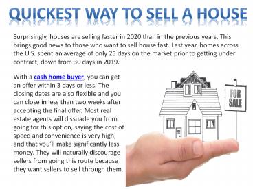 Quickest Way To Sell A House