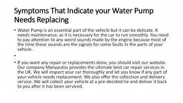 Water pump replacement, Repair, Service