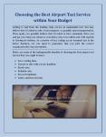 Choosing the Best Airport Taxi Service within Your Budget PowerPoint PPT Presentation