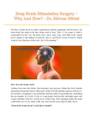 Deep Brain Stimulation Surgery – Why And How? - Dr. Shivam Mittal