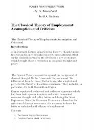 Classical Theory of Employment
