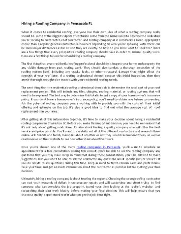 Hiring a Roofing Company in Pensacola FL