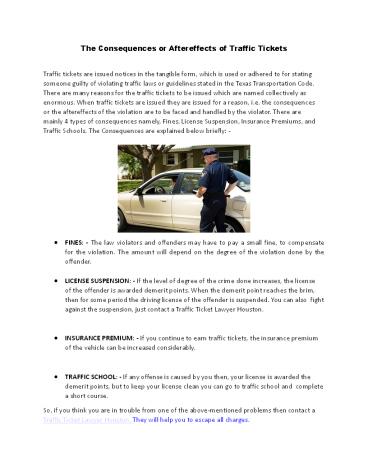 The Consequences or Aftereffects of Traffic Tickets