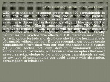 CBD Preserving balance with Our Bodies