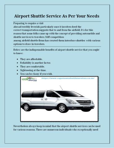 Airport Shuttle Service As Per Your Needs