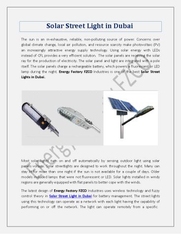 Solar Street Light in Dubai