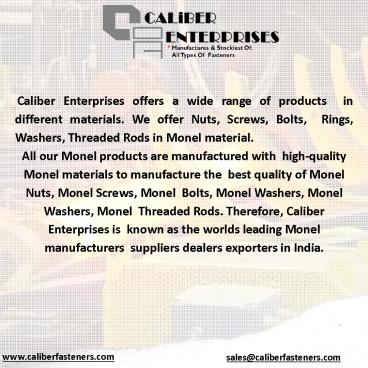 Monel Manufacturer in India