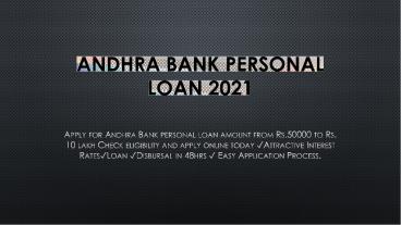 Apply For Andhra Bank Personal Loan