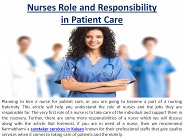 The role of nurses and patient care accountability