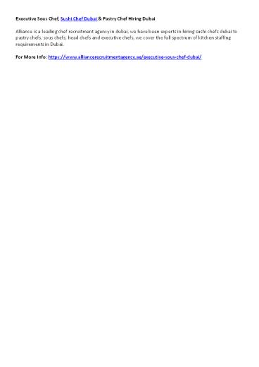 Executive Sous Chef, Sushi Chef Dubai & Pastry Chef Hiring Dubai
