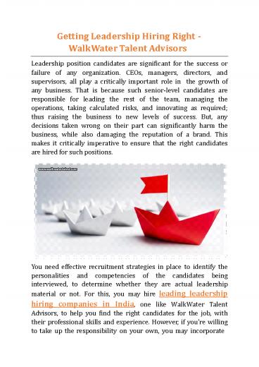 Getting Leadership Hiring Right - WalkWater Talent Advisors