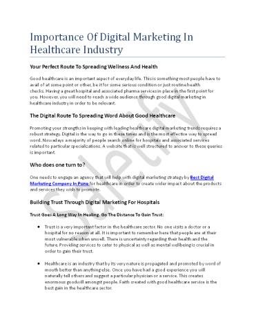 Importance Of Digital Marketing In Healthcare Industry
