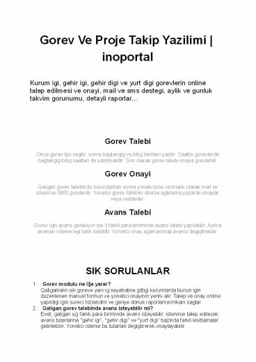 Görev Ve Proje Takip Yazılımı | İnoportal