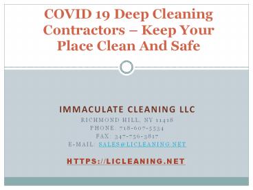 COVID 19 Deep Cleaning Contractors – Keep Your Place Clean And Safe