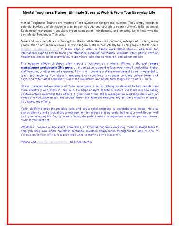 Hire a Mental Toughness Trainer- YuJin