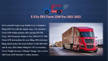 Form 2290 E-File | Form 2290 Heavy Use Tax | Form 2290 Tax E File