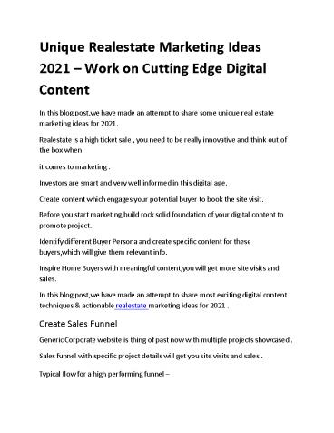 Unique Realestate Marketing Ideas 2021