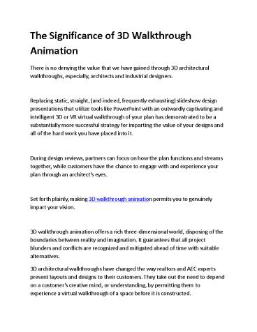 The Significance of 3D Walkthrough Animation
