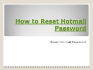 How to Reset Hotmail Password