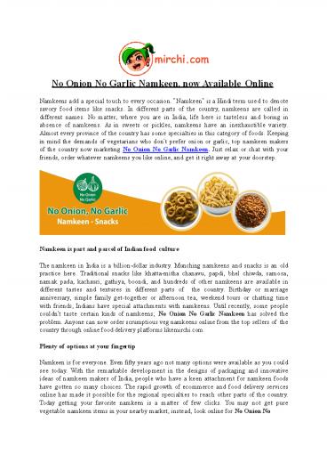 No Onion No Garlic Namkeen, now Available Online
