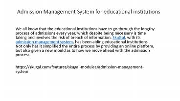 Admission Management System for educational institutions