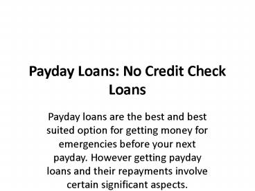 Payday Loans: No Credit Check Loans