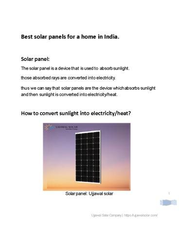 Best solar panels for a home in India.