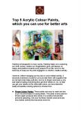 Top 5 Acrylic Colour Paints, which you can use for better arts PowerPoint PPT Presentation