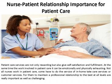 Value of Nurse-Patient Relationships in Patient Care