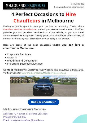 4 Perfect Occasions to Hire Chauffeurs in Melbourne