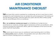 AIR CONDITIONER MAINTENANCE CHECKLIST