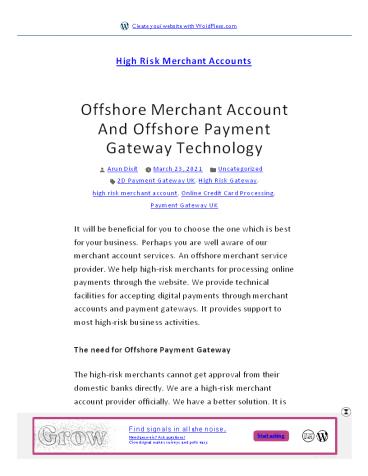 Offshore Merchant Account And Offshore Payment Gateway Technology