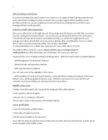 Advanced IATA Course Training Institute In Andhrapradesh