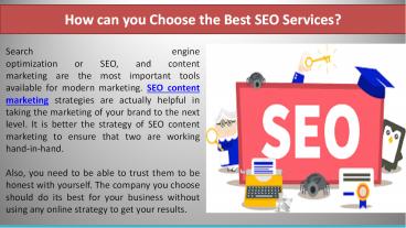 How can you Choose the Best SEO Services?