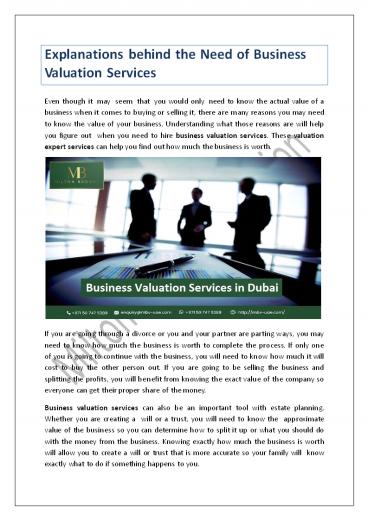 Explanations behind the Need of Business Valuation Services