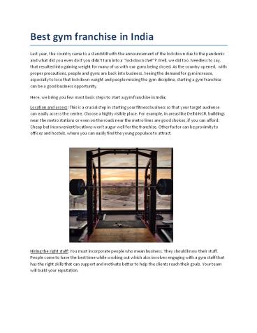 Best Gym Franchise In India