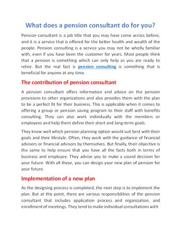 What does a pension consultant do for you?