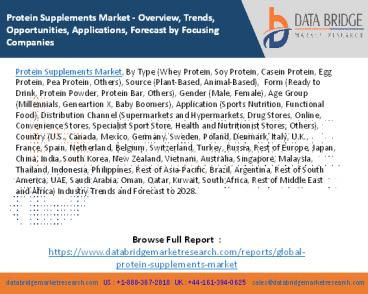 Protein Supplements Market - Overview, Trends, Opportunities, Applications, Forecast by Focusing Companies