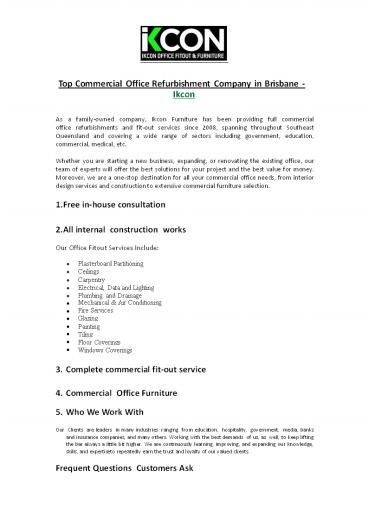 Top Commercial Office Refurbishment Company in Brisbane - Ikcon