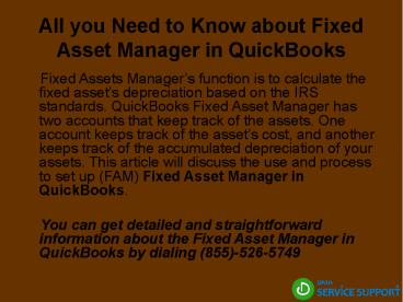how to use Quickbooks fixed asset manager | Full details