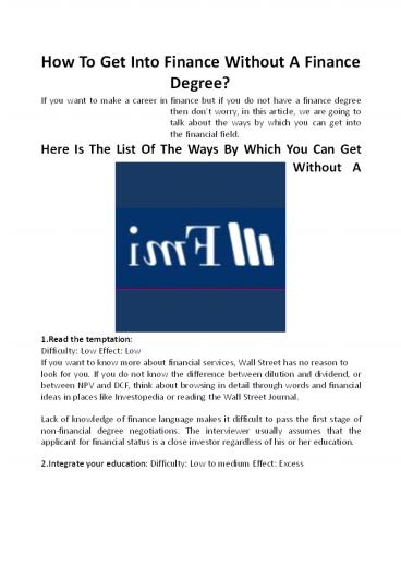 How To Get Into Finance Without A Finance Degree? (1)