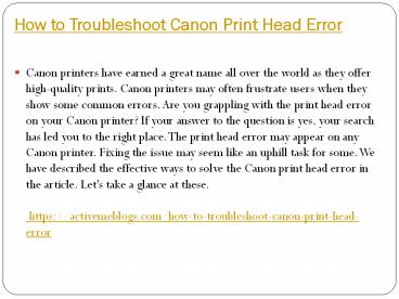 How to Troubleshoot Canon Print Head Error