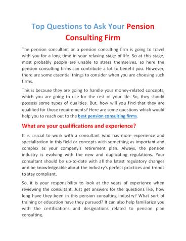 Top Questions to Ask Your Pension Consulting Firm